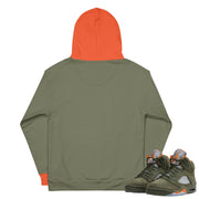 Retro 5 Olive/Solar Orange "Duck Hunt" Hoodie - Sneaker Tees to match Air Jordan Sneakers