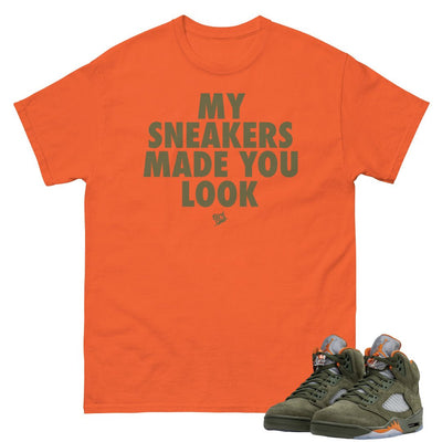 Retro 5 Olive/Solar Orange "Made You Look" Shirt - Sneaker Tees to match Air Jordan Sneakers