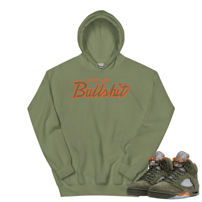 Retro 5 Olive/Solar Orange "Party" Hoodie - Sneaker Tees to match Air Jordan Sneakers