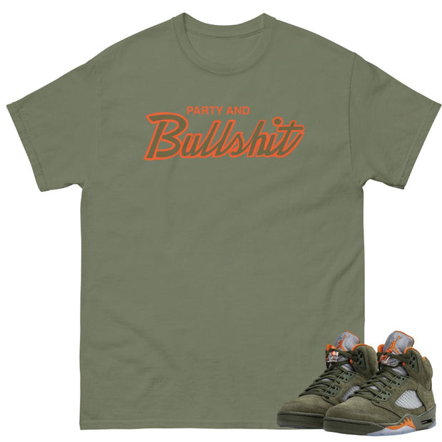 Retro 5 Olive/Solar Orange "Party" Shirt - Sneaker Tees to match Air Jordan Sneakers