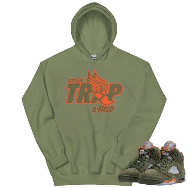 Retro 5 Olive/Solar Orange "Trap" Hoodie - Sneaker Tees to match Air Jordan Sneakers