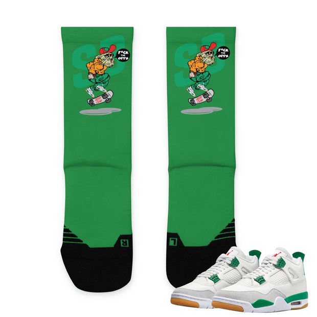Retro 4 SB Pine Green Socks - Sneaker Tees to match Air Jordan Sneakers