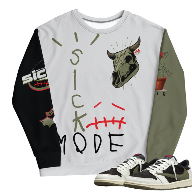 Retro 1 Low Travis Scott Olive Logo Sweatshirt - Sneaker Tees to match Air Jordan Sneakers