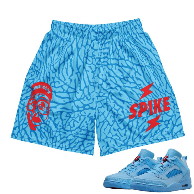 Spizike Low Football Blue Mesh Shorts - Sneaker Tees to match Air Jordan Sneakers