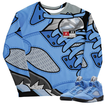 Retro 5 UNC Big Face Sweatshirt - Sneaker Tees to match Air Jordan Sneakers