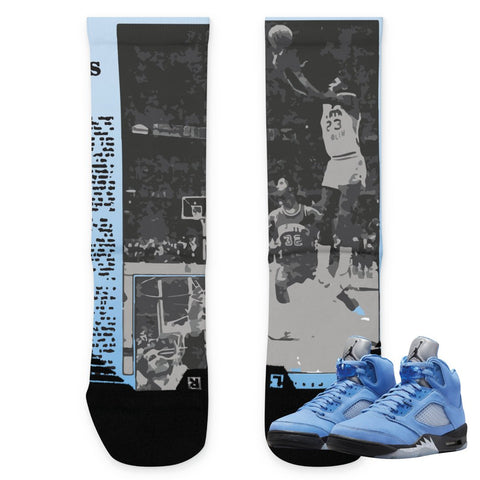 Retro 5 UNC "The Shot" Socks - Sneaker Tees to match Air Jordan Sneakers