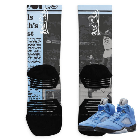 Retro 5 UNC "The Shot" Socks - Sneaker Tees to match Air Jordan Sneakers
