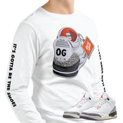 Retro 3 "White Cement" reimagined OG Air Long Sleeve Shirt - Sneaker Tees to match Air Jordan Sneakers