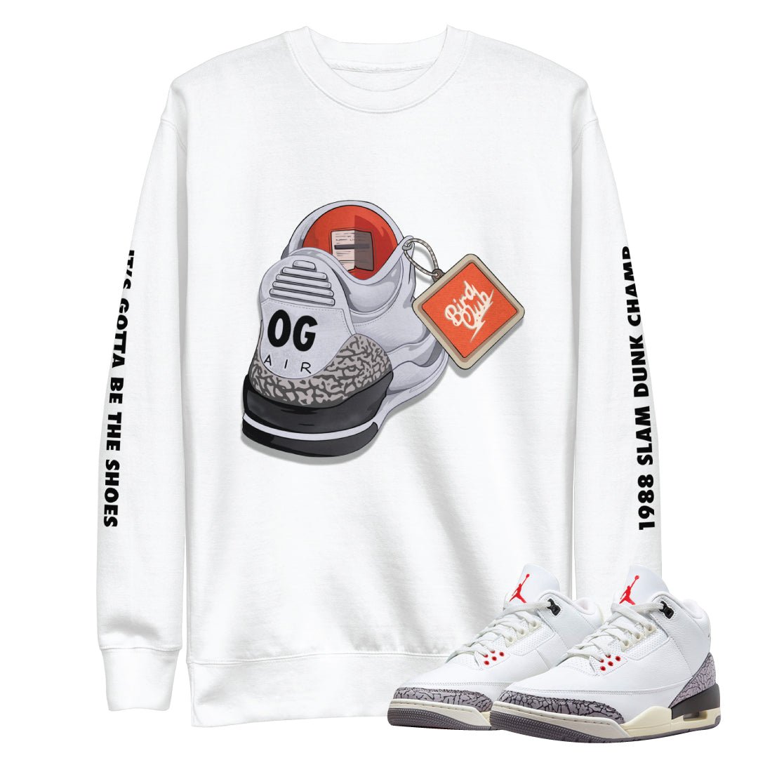 Retro 3 "White Cement" reimagined OG Air Sweatshirt - Sneaker Tees to match Air Jordan Sneakers