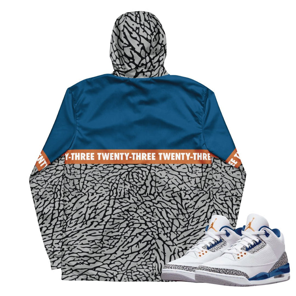 Retro 3 Wizards PE Cement Windbreaker - Sneaker Tees to match Air Jordan Sneakers