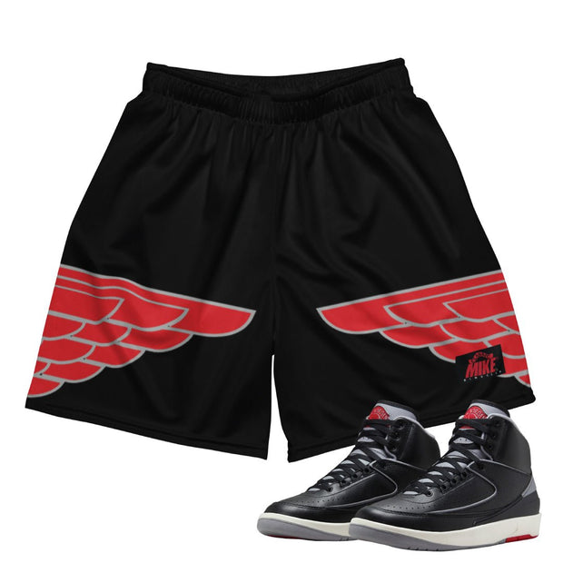 RETRO 2 BLACK CEMENT WING MESH SHORTS - Sneaker Tees to match Air Jordan Sneakers