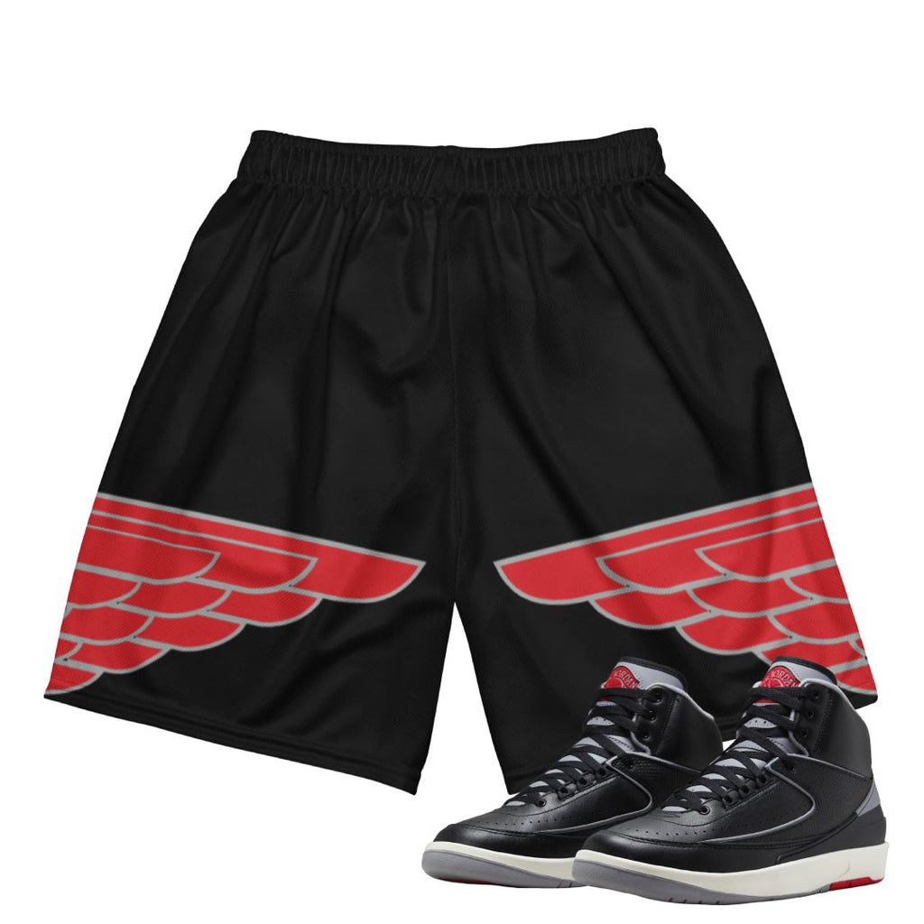 RETRO 2 BLACK CEMENT WING MESH SHORTS - Sneaker Tees to match Air Jordan Sneakers