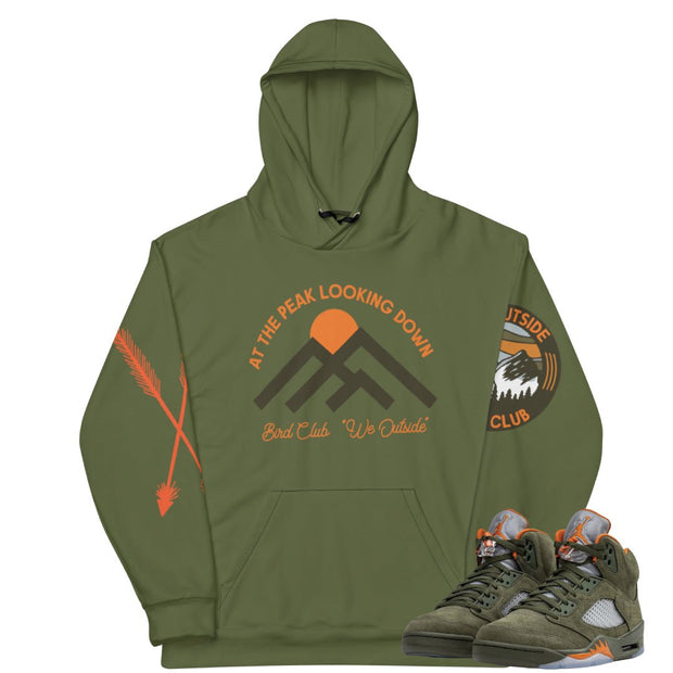 Retro 5 Olive/ Solar Orange "We Outside" Hoodie - Sneaker Tees to match Air Jordan Sneakers