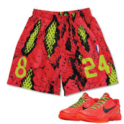 Reverse Grinch Kobe 6 Protro Snakeskin Print Mesh Basketball Shorts - Sneaker Tees to match Air Jordan Sneakers