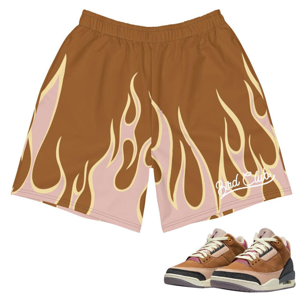 Retro 3 Winterized Archaeo Brown Flame Shorts - Sneaker Tees to match Air Jordan Sneakers