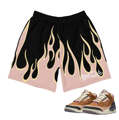 Retro 3 Winterized Archaeo Brown Flame Shorts - Sneaker Tees to match Air Jordan Sneakers