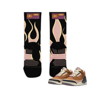 Retro 3 Winterized Archaeo Brown Flame Socks - Sneaker Tees to match Air Jordan Sneakers