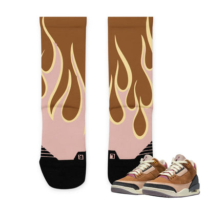 Retro 3 Winterized Archaeo Brown Flame Socks - Sneaker Tees to match Air Jordan Sneakers