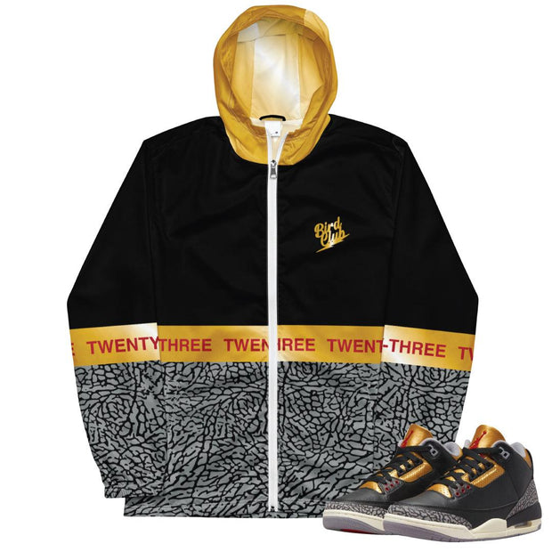 Retro 3 "Black Gold" Light Weight Windbreaker - Sneaker Tees to match Air Jordan Sneakers