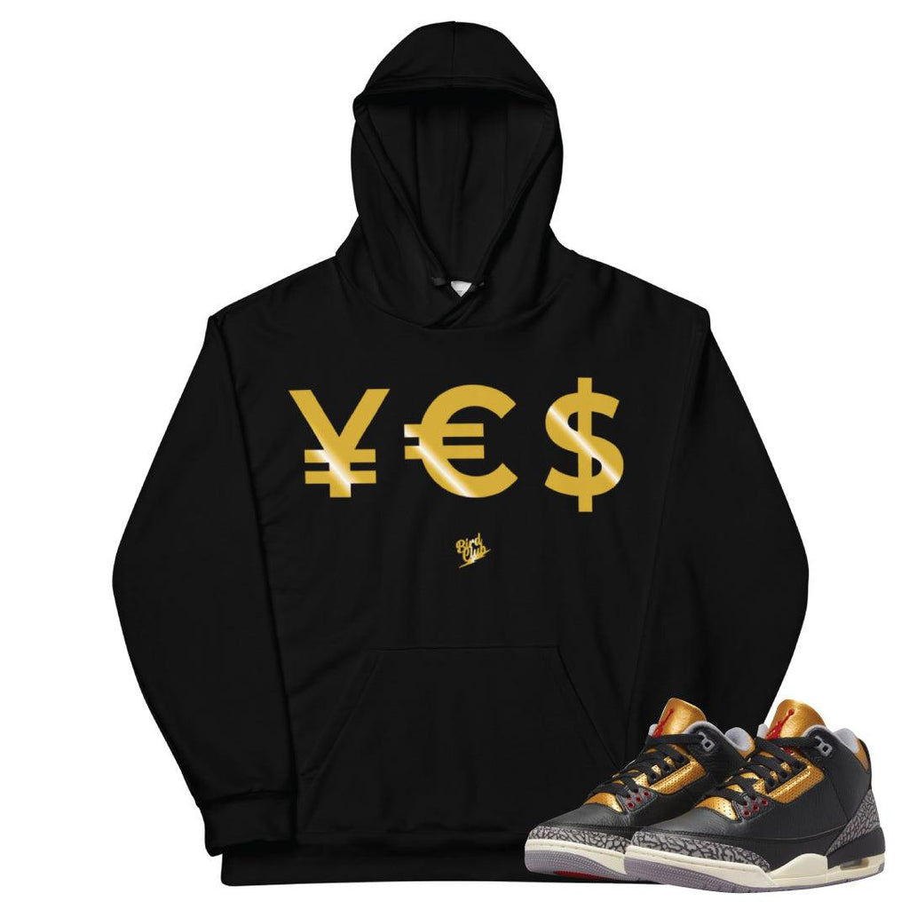 Retro 3 "Black Gold" Hoodie - Sneaker Tees to match Air Jordan Sneakers