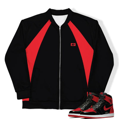 Retro 1 Bred Patent Vintage Style Bomber Jacket - Sneaker Tees to match Air Jordan Sneakers