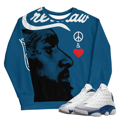 Retro 13 French Blue sweater - Sneaker Tees to match Air Jordan Sneakers