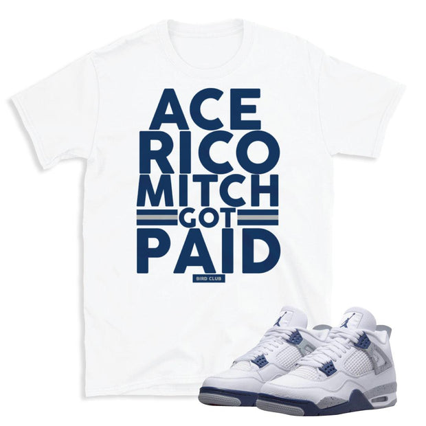Retro 4 Midnight Navy Cement Paid In Full Shirt - Sneaker Tees to match Air Jordan Sneakers
