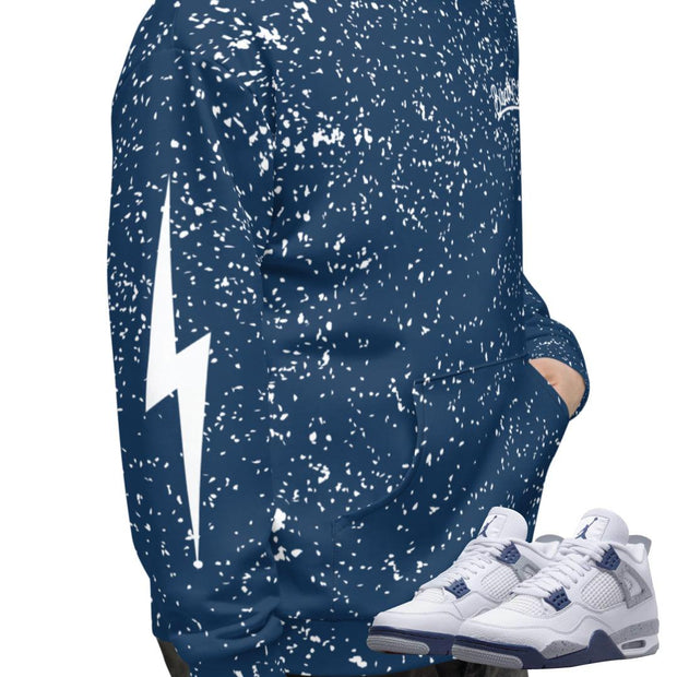 Retro 4 Midnight Navy Cement Splatter Hoodie - Sneaker Tees to match Air Jordan Sneakers