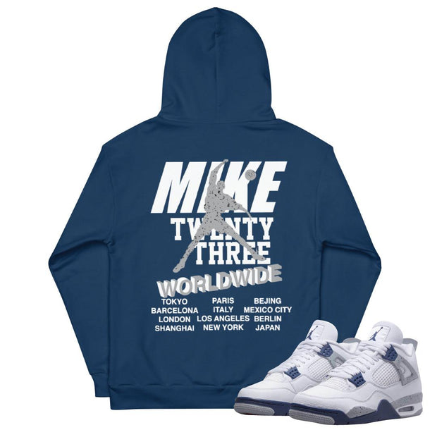 Retro 4 Midnight Navy Cement Hoodie - Sneaker Tees to match Air Jordan Sneakers