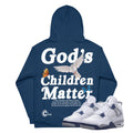 Retro 4 Midnight Navy Cement ONE LOVE Hoodie - Sneaker Tees to match Air Jordan Sneakers
