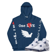 Retro 4 Midnight Navy Cement ONE LOVE Hoodie - Sneaker Tees to match Air Jordan Sneakers