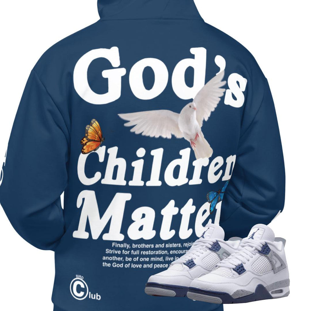 Retro 4 Midnight Navy Cement ONE LOVE Hoodie - Sneaker Tees to match Air Jordan Sneakers